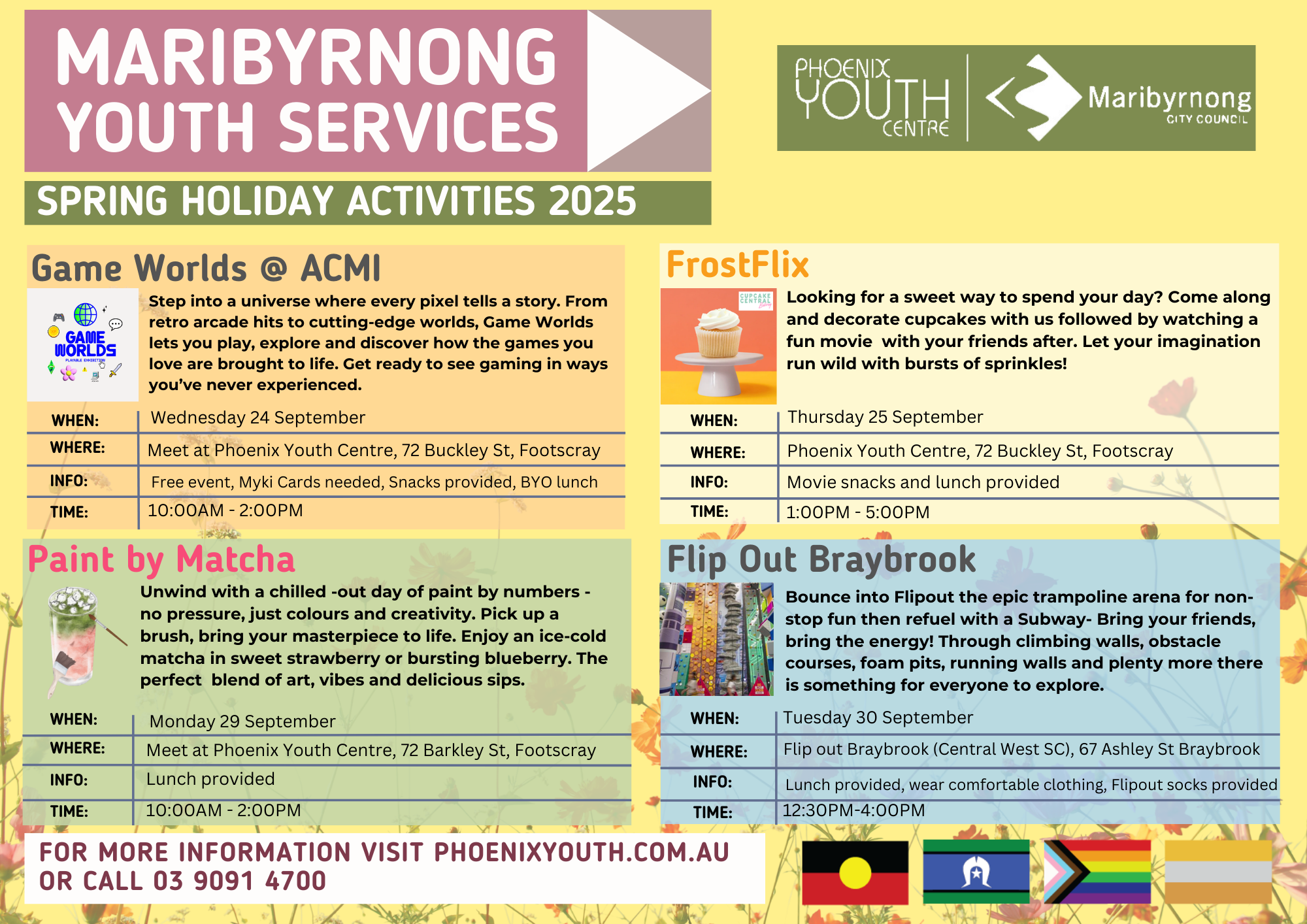 Flyer for September holiday activities with Maribyrnong Youth Services