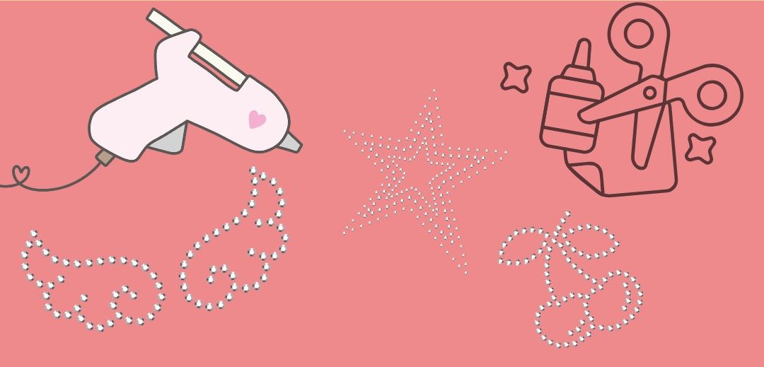 image of a glue gun and gems