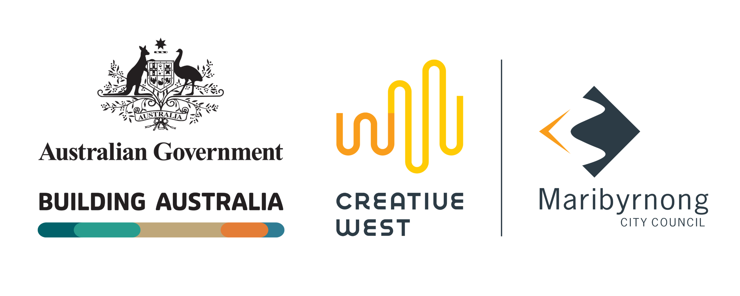 Australian Government crest above the 'Building Australia' logo with a row of coloured oval shapes underneath.