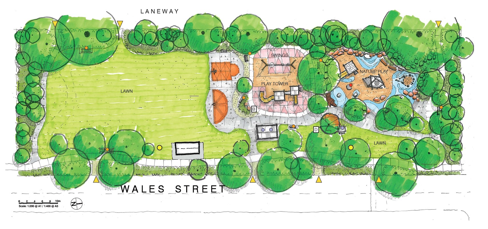Draft concept design of Beevers Reserve shown from above.